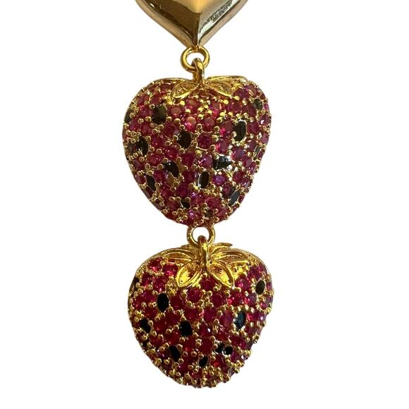Eye Candy Women's 18K Goldplated & Cubic Zirconia Strawberry Drop Earrings - NWT - Picture 4 of 6